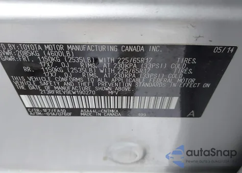 2014 Toyota Rav4 Xle from USA, damaged, VIN 2T3RFREV9EW190270